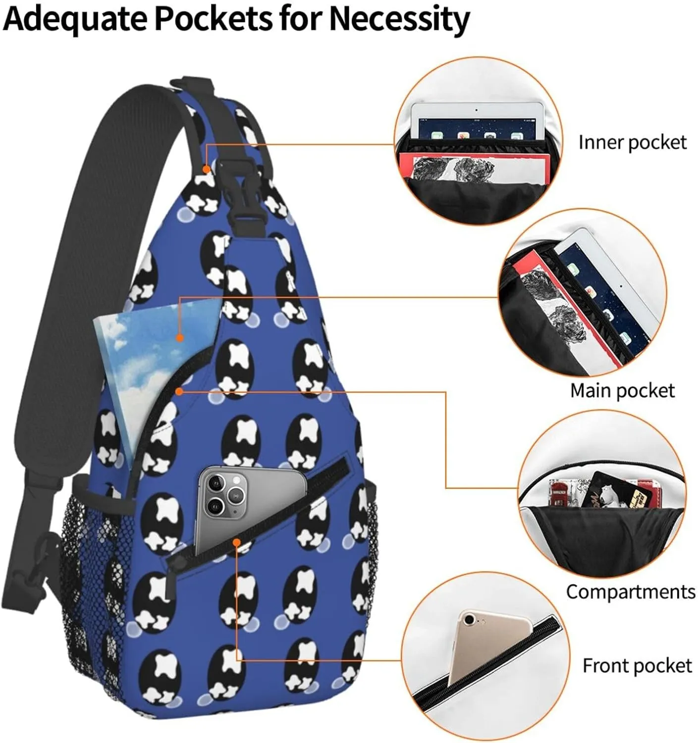 Sad Teary Cartoon Black Eyes Crossbody Bag Cross Chest Bag Adjustable Sling Backpack Sports Gym Shoulder Bags Travel Cycling Daypack Diagonally Casual Rucksack