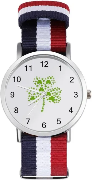 Saint Patrick's Day Clover Unisex Watch Lightweight Breathable Woven Nylon Wrist Strap Watch with Metal Buckle