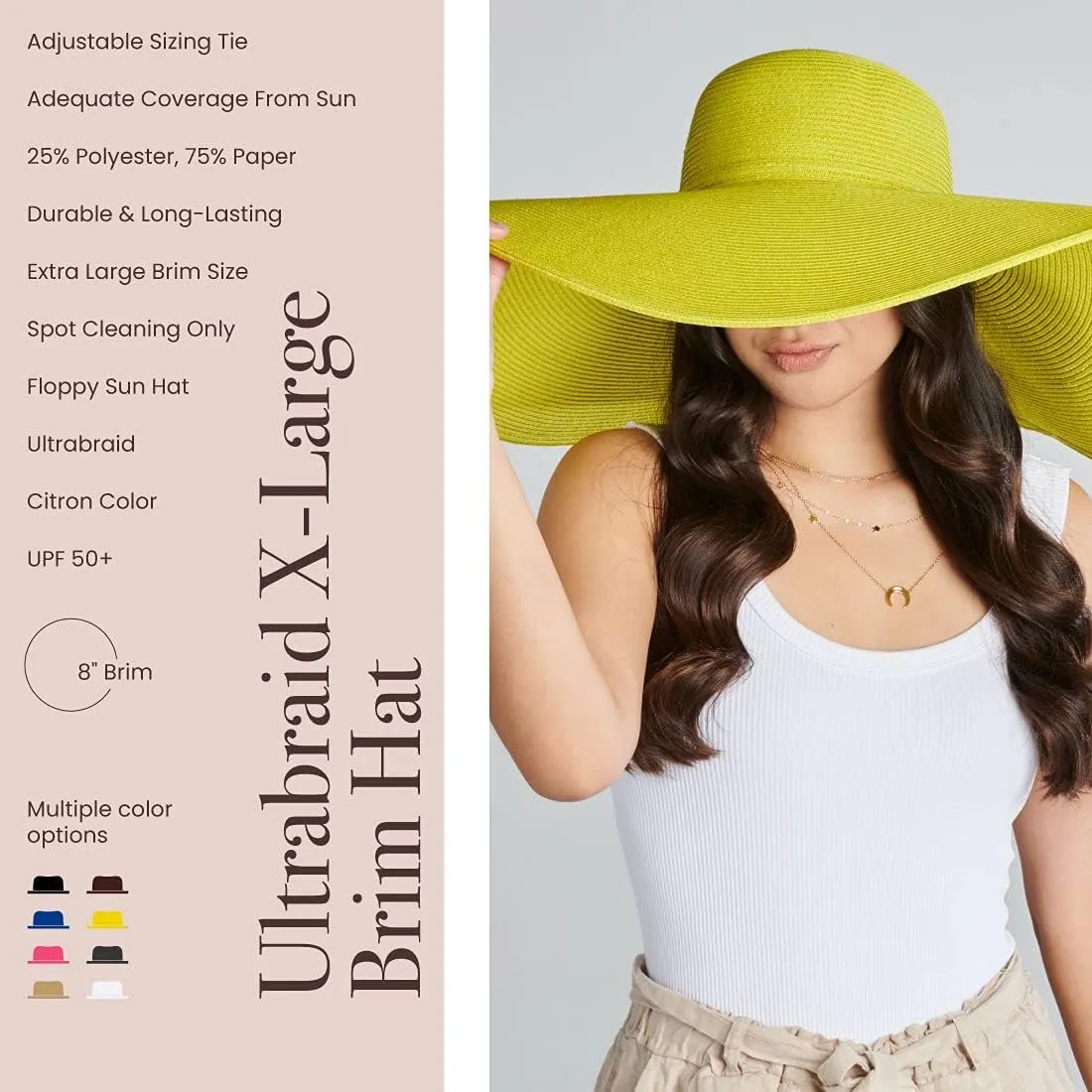 San Diego Hat Company Women's Ultrabraid X-Large Brim Hat, Adjustable Sun Hat with UPF 50 