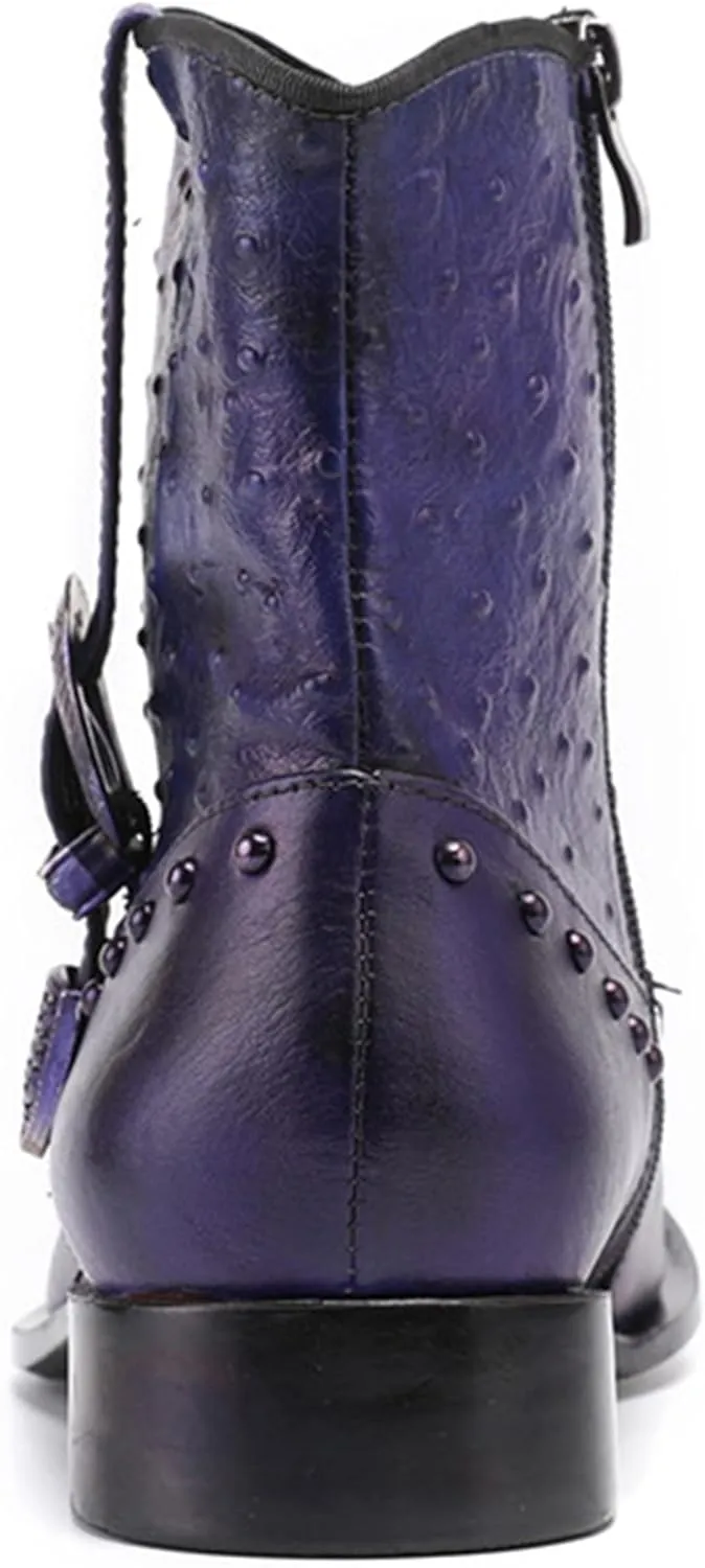 Santimon Mens Mid Top Boots Casual Dress Chelsea Boots Metal Pointed Toe Genunie Leather Cowboy Boots Fashion Prom Wedding Tuxedo Party Ballroom Disco Singer Zipper on Side Western Boots for Men
