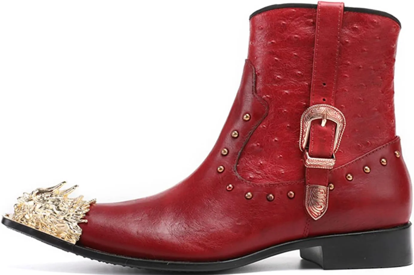Santimon Mens Mid Top Boots Casual Dress Chelsea Boots Metal Pointed Toe Genunie Leather Cowboy Boots Fashion Prom Wedding Tuxedo Party Ballroom Disco Singer Zipper on Side Western Boots for Men