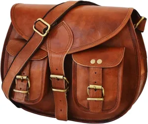 Satchel And Fable 13 inch Leather Crossbody bags for women Vintage Style Genuine Hobo Handmade Brown Travel Ladies Shoulder Purse