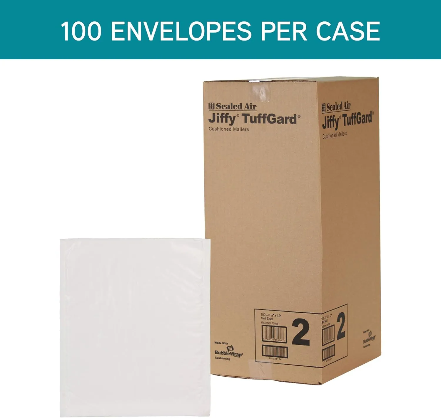 Sealed Air Jiffy TuffGard Cushioned Shipping Mailing Envelope, Case of 100, Bubble Mailer Made with BubbleWrap, #2 - 8.5" x 12", White