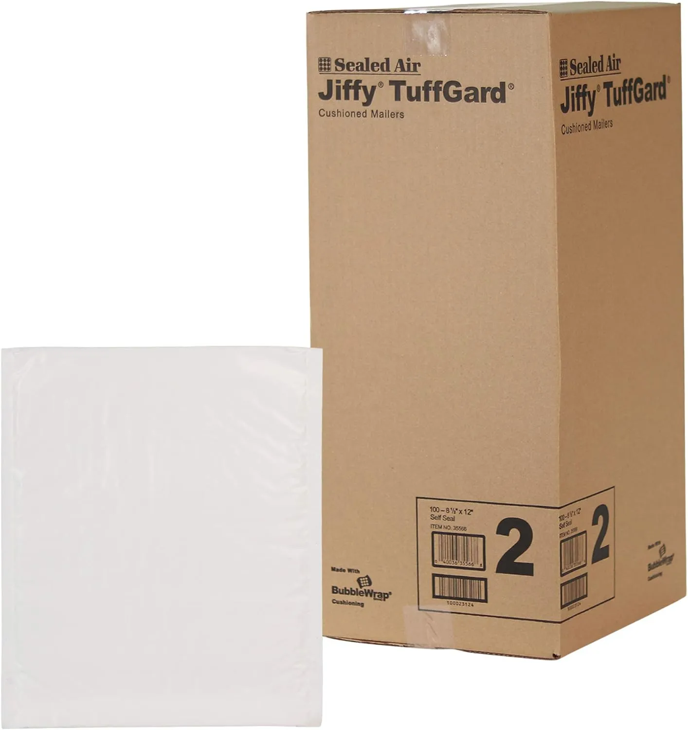 Sealed Air Jiffy TuffGard Cushioned Shipping Mailing Envelope, Case of 100, Bubble Mailer Made with BubbleWrap, #2 - 8.5" x 12", White