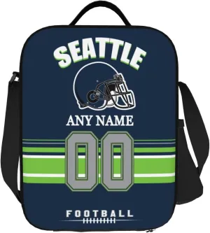 Seattle Lunch Box Custom Lunch Bag Personalized Name and Number Adjustable Strap Sport Insulated Lunch Tote Gifts For Fans Men Women