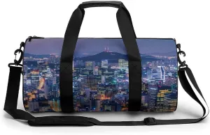 SEOUL SOUTH KOREA SKYLINE GLOSSY Night View Lightweight Gym Bag for Men Women Travel Duffel Bag Sports Workout Bag with Adjustable Strap