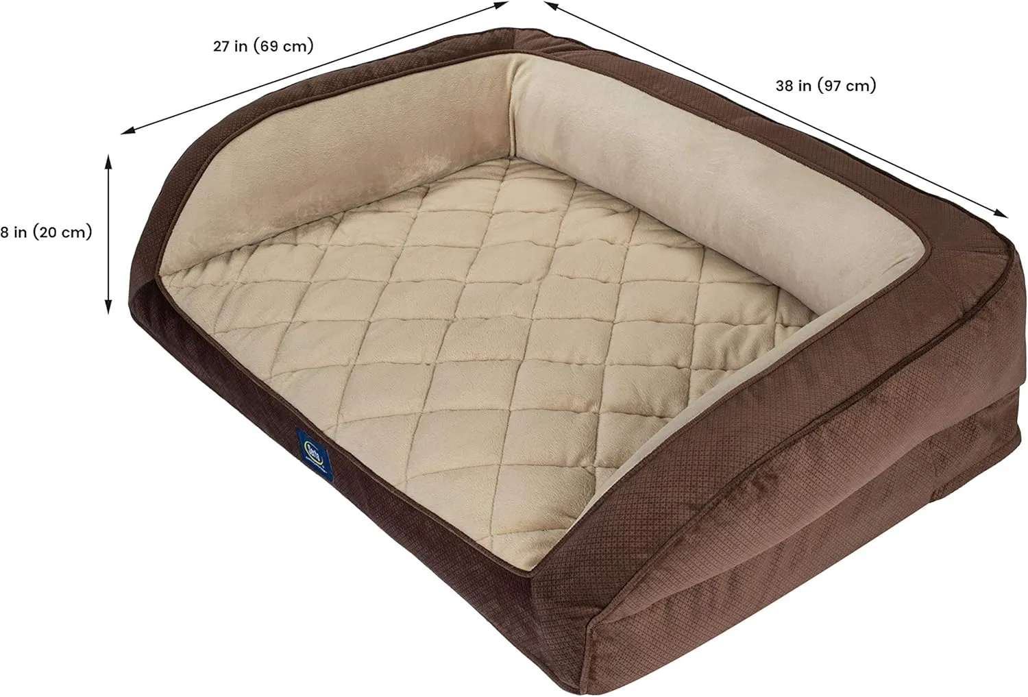 Serta Ortho Quilted Couch Pet Bed, Large, Grey
