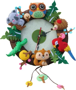 SEWOART Cartoon DIY Material Bag Set for Animal Wall Clock No Barbs Art Craft for Boys and Girls Enhance Parent Bonding
