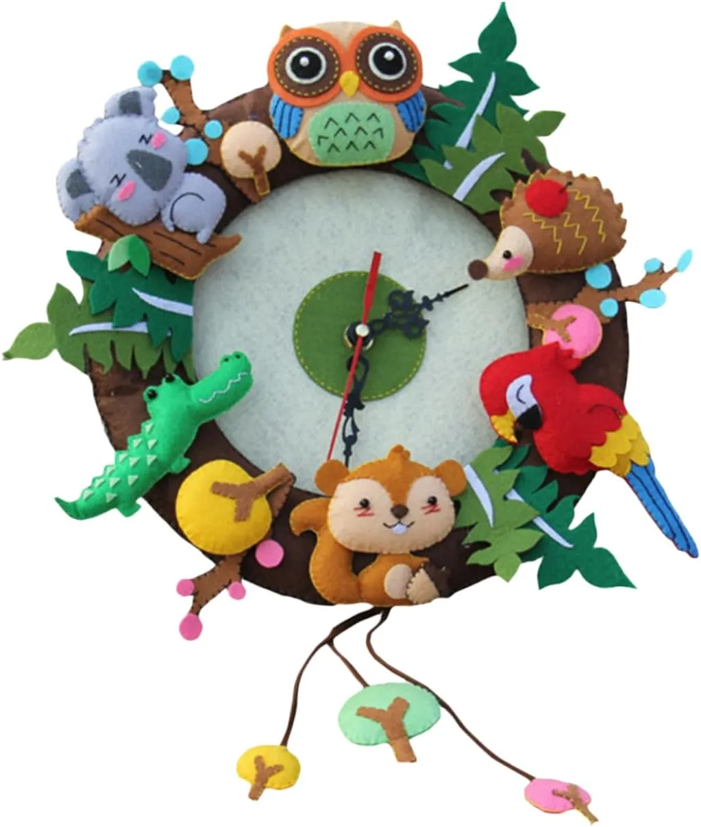 SEWOART Cartoon DIY Material Bag Set for Animal Wall Clock No Barbs Art Craft for Boys and Girls Enhance Parent Bonding