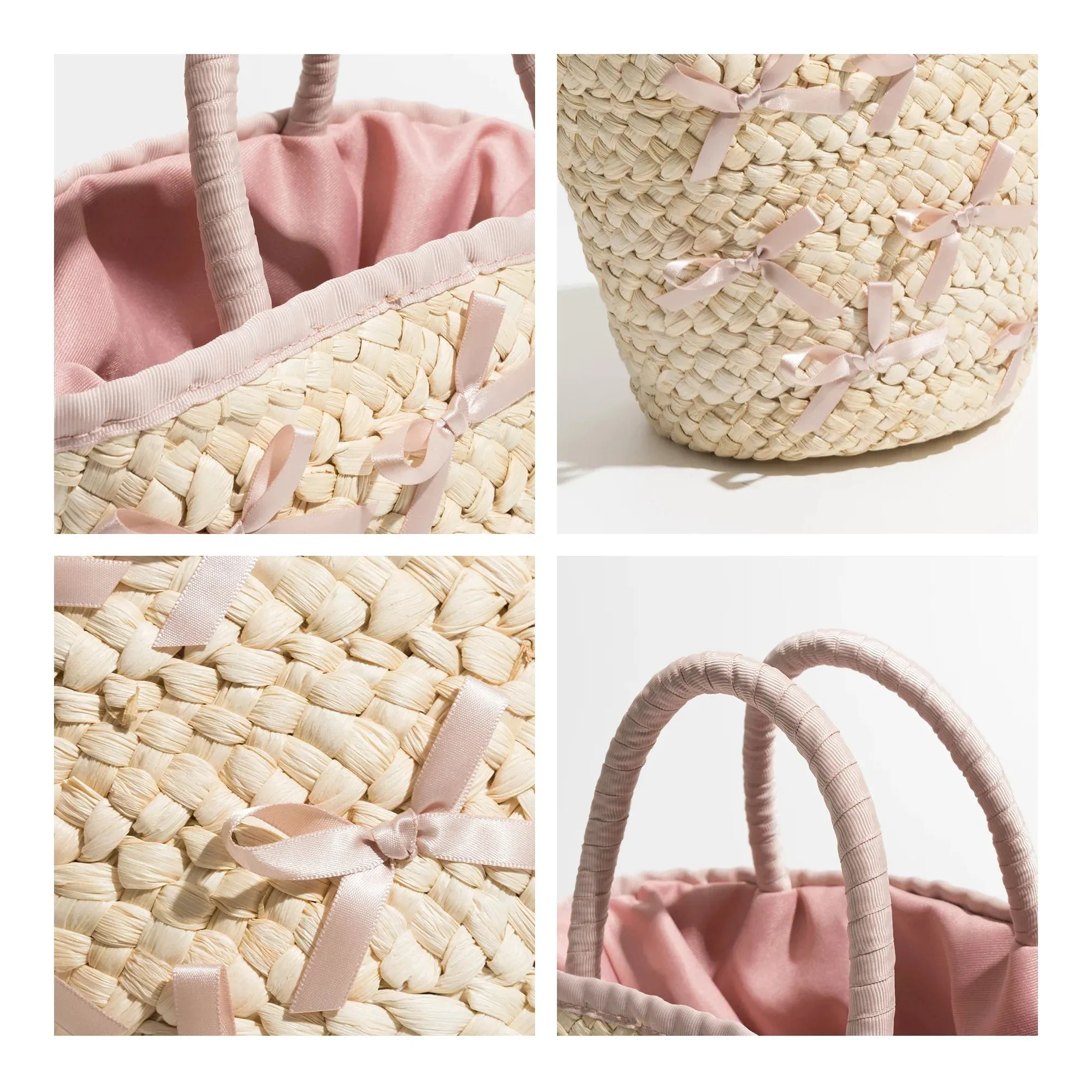 Shelby Bow Knot Applique Straw Totes