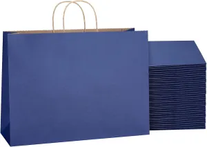 SHOPDAY Navy Blue Paper Bags with Handles 16x6x12, 25 Pack Large Kraft Paper Bags Bulk, Tote Bags Shopping Bags, Paper Gift Bags, Retail Bags Merchandise Bags for Grocery Business Takeouts