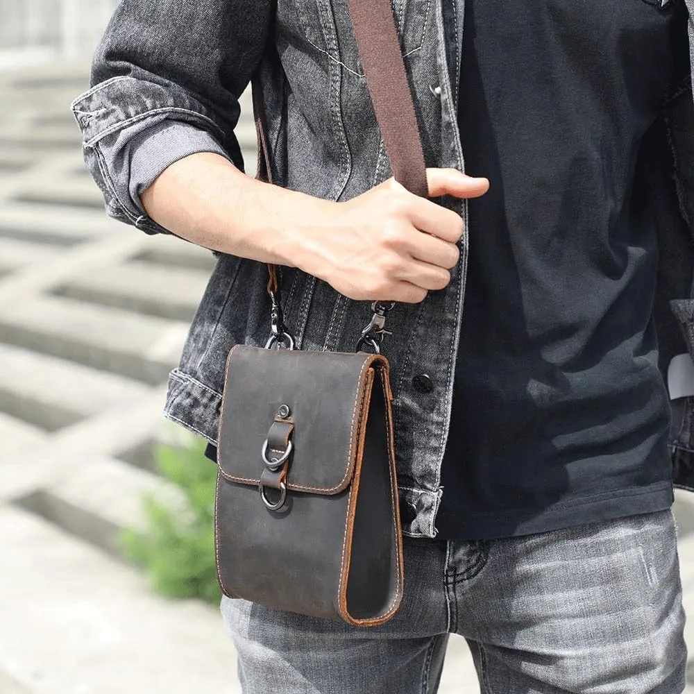 Shoulder Bag Crazy Horse Leather Crossbody Bag Cell Phone Bag Keys Bag Carrying Bag