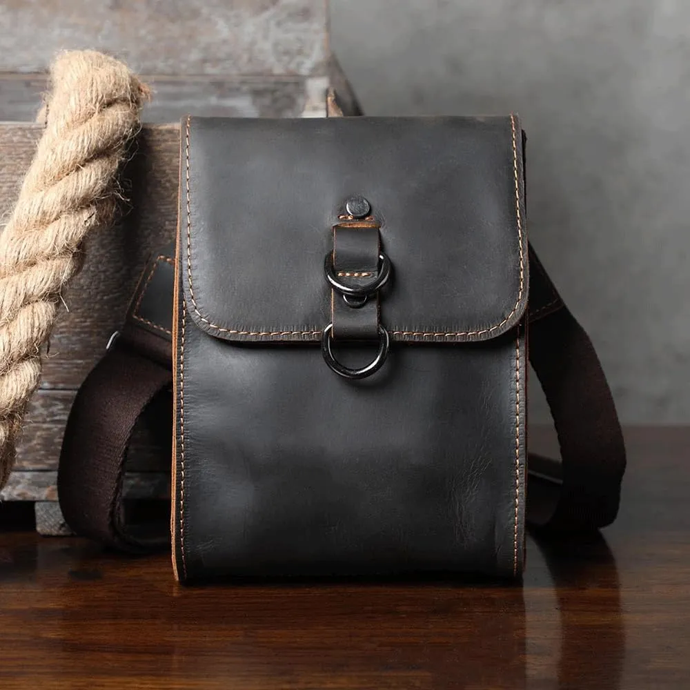 Shoulder Bag Crazy Horse Leather Crossbody Bag Cell Phone Bag Keys Bag Carrying Bag