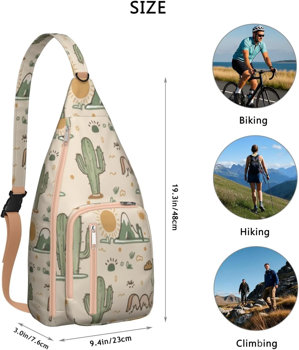 Shoulder Sling Crossbody Casual Chest Bag For Travel Sports Running,Backpack for Men & Women Lightweight Sports BagCrossbody Concealed Carry,Cactus Shoulder Bag Waterproof Chest Bag