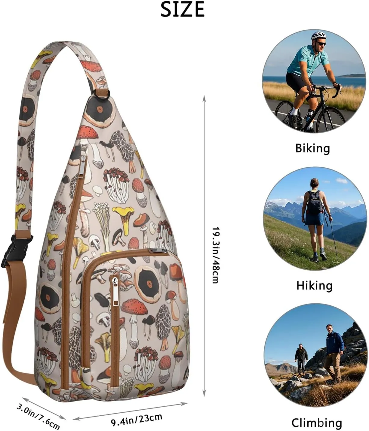 Shoulder Sling Crossbody Casual Chest Bag For Travel Sports Running,Backpack for Men & Women Lightweight Sports BagCrossbody Concealed Carry,Mushroom Shoulder Bag Waterproof Chest Bag