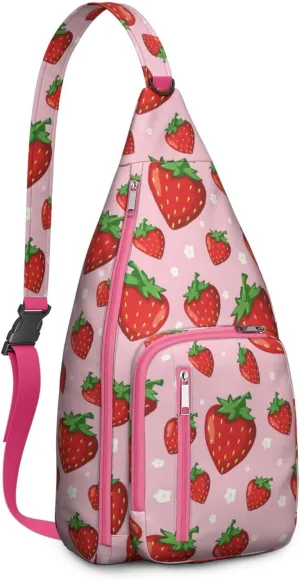 Shoulder Sling Crossbody Casual Chest Bag For Travel Sports Running,Backpack for Men & Women Lightweight Sports BagCrossbody Concealed Carry,Strawberry Shoulder Bag Waterproof Chest Bag
