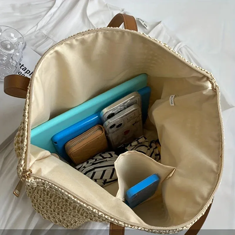 Shoulder Woven Beach Tech-powered Versatile Vacation Beach Quality-assured Bag. Straw Bag