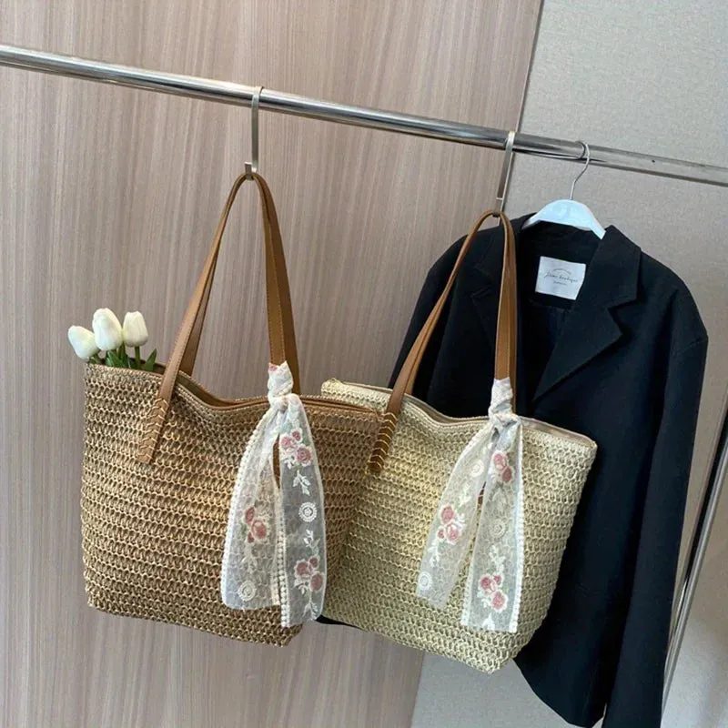 Shoulder Woven Beach Tech-powered Versatile Vacation Beach Quality-assured Bag. Straw Bag