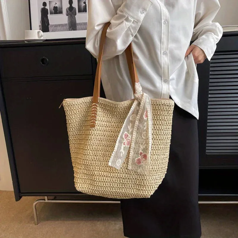 Shoulder Woven Beach Tech-powered Versatile Vacation Beach Quality-assured Bag. Straw Bag