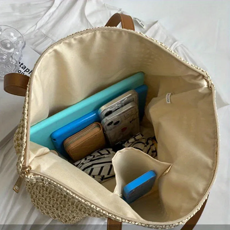 Shoulder Woven Beach Tech-powered Versatile Vacation Beach Quality-assured Bag. Straw Bag