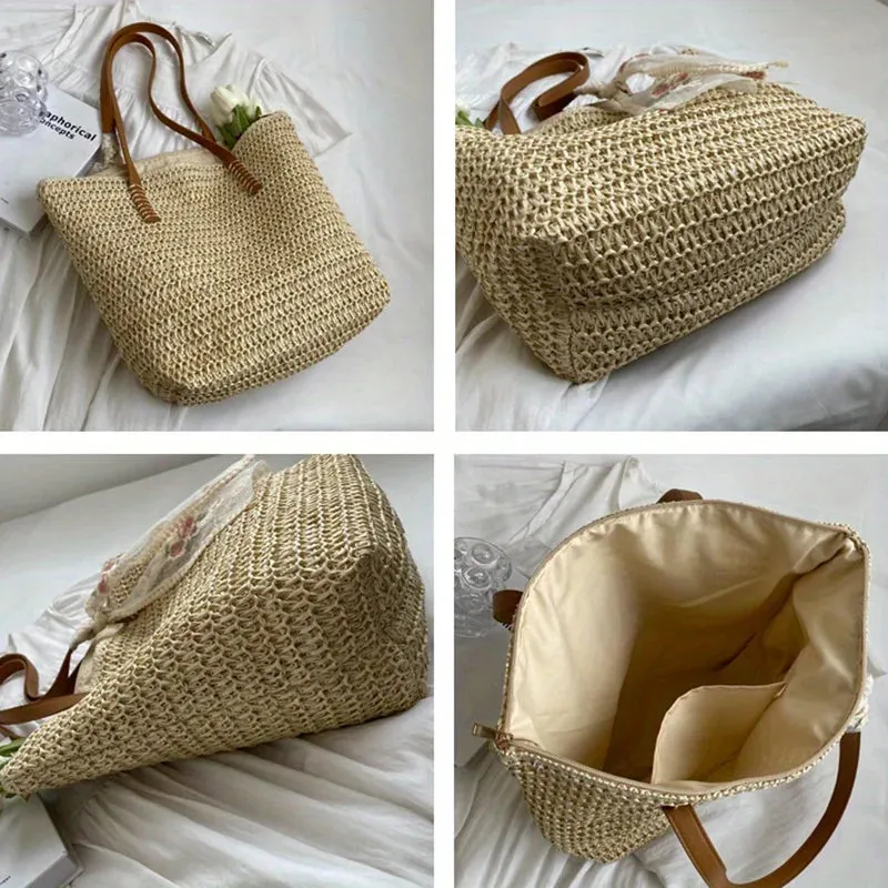 Shoulder Woven Beach Tech-powered Versatile Vacation Beach Quality-assured Bag. Straw Bag