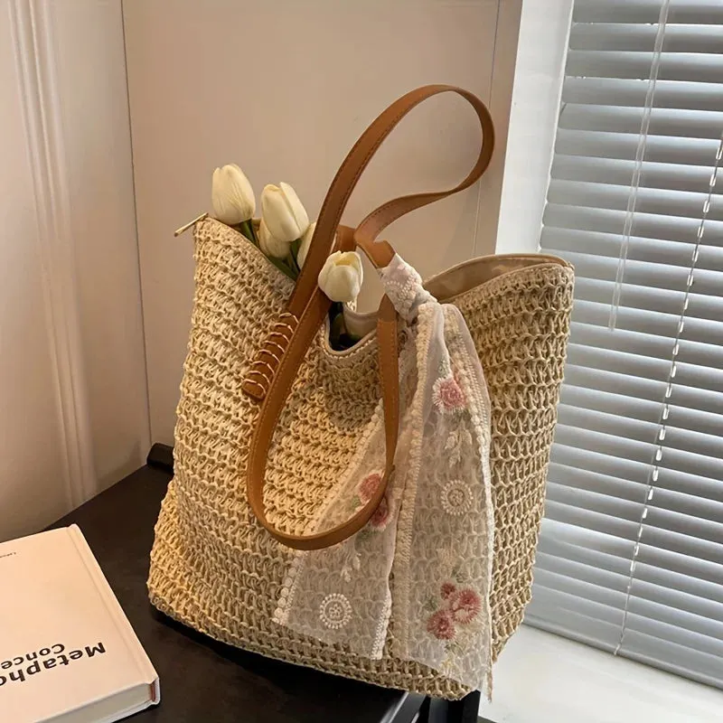 Shoulder Woven Beach Tech-powered Versatile Vacation Beach Quality-assured Bag. Straw Bag