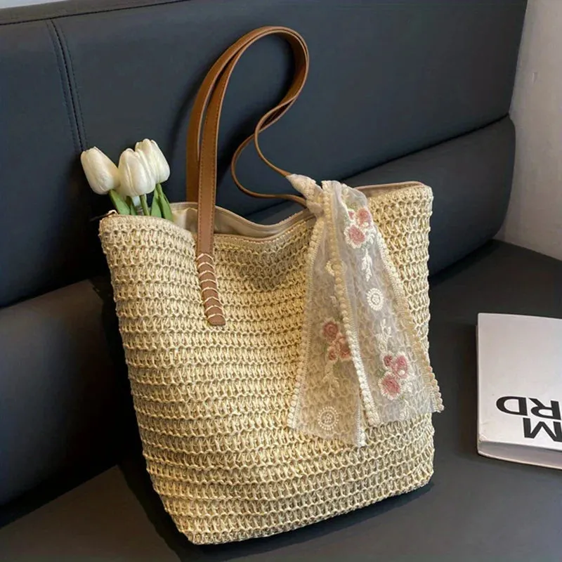 Shoulder Woven Beach Tech-powered Versatile Vacation Beach Quality-assured Bag. Straw Bag