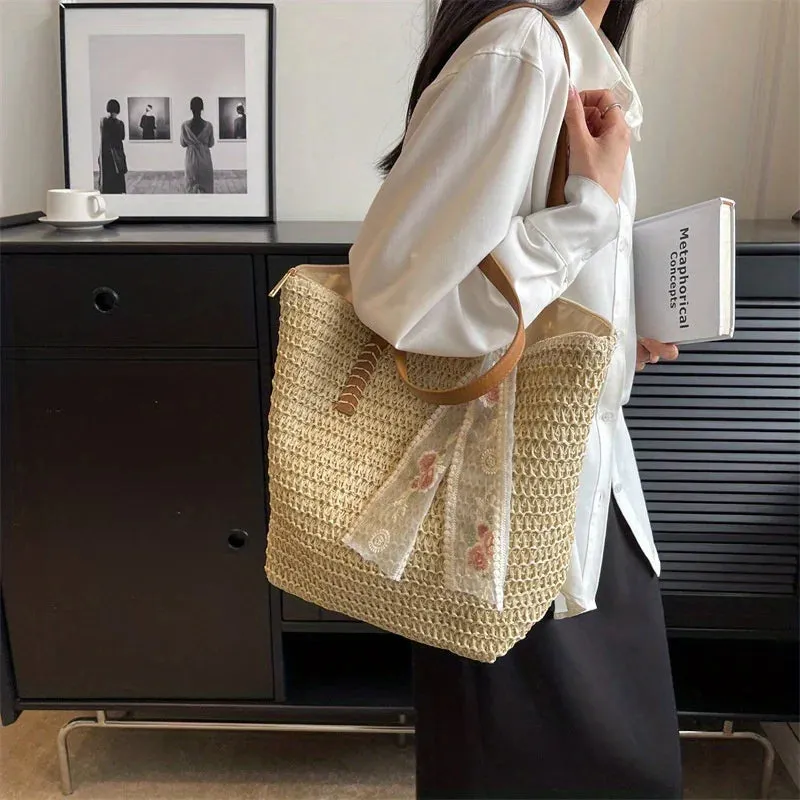 Shoulder Woven Beach Tech-powered Versatile Vacation Beach Quality-assured Bag. Straw Bag