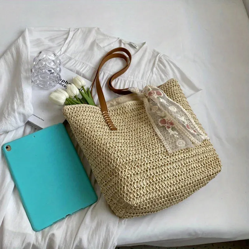 Shoulder Woven Beach Tech-powered Versatile Vacation Beach Quality-assured Bag. Straw Bag