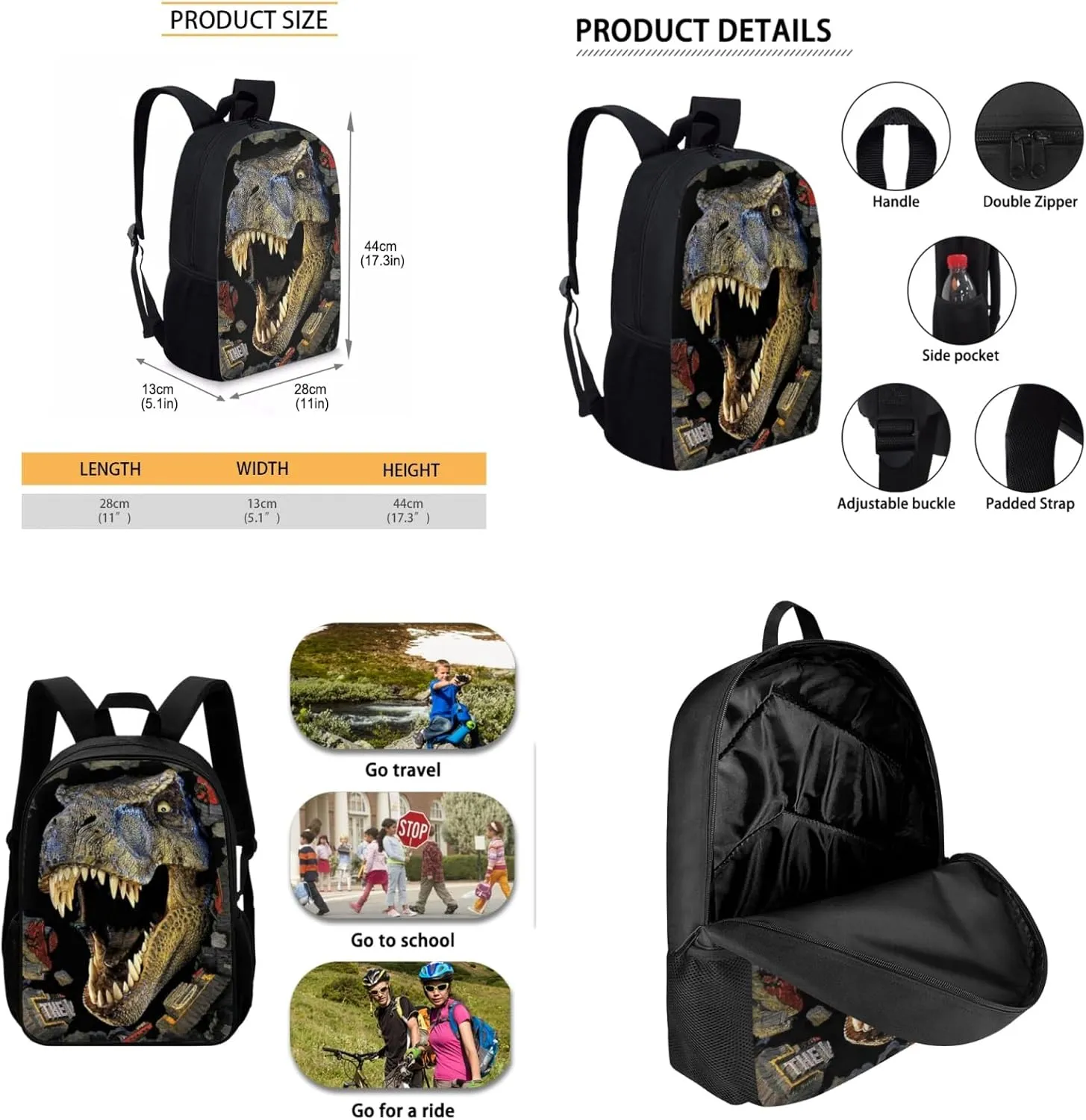 Showudesigns Dinosaur Backpack for Boys with Lunch Box Girls Trex Backpack Dino Bookbag Back to School Children Book Bag Set with Lunch Bag Pencil Case Schoolbag