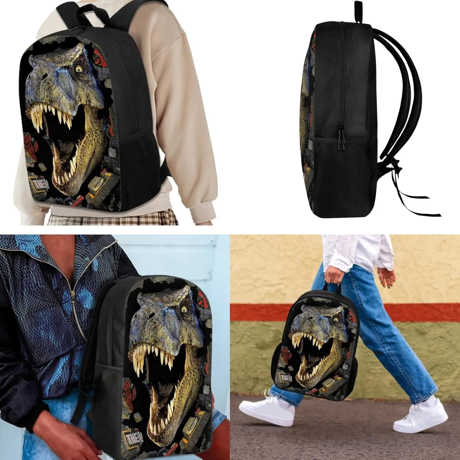Showudesigns Dinosaur Backpack for Boys with Lunch Box Girls Trex Backpack Dino Bookbag Back to School Children Book Bag Set with Lunch Bag Pencil Case Schoolbag