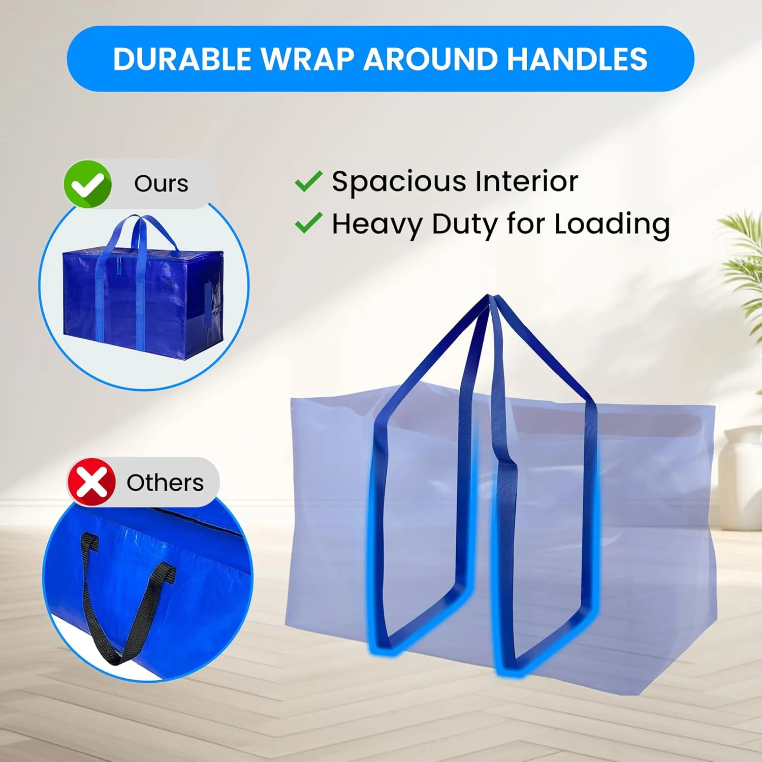 Simple Deluxe 10 Pack Extra Large Moving Bags with Lids, Reinforced Handles and Zippers, Heavy Duty Storage Tote For Moving Travel Camping Space Saving, Blue