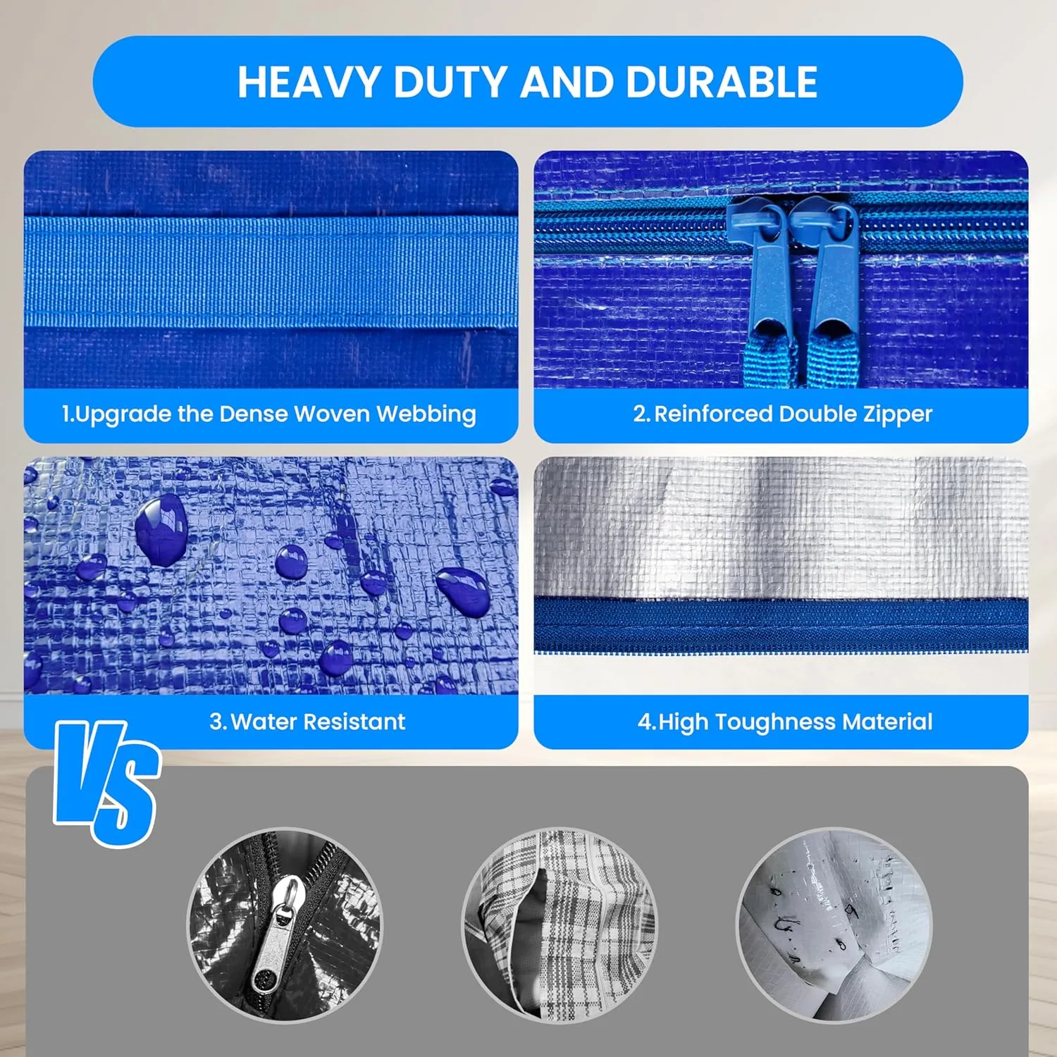 Simple Deluxe 10 Pack Extra Large Moving Bags with Lids, Reinforced Handles and Zippers, Heavy Duty Storage Tote For Moving Travel Camping Space Saving, Blue