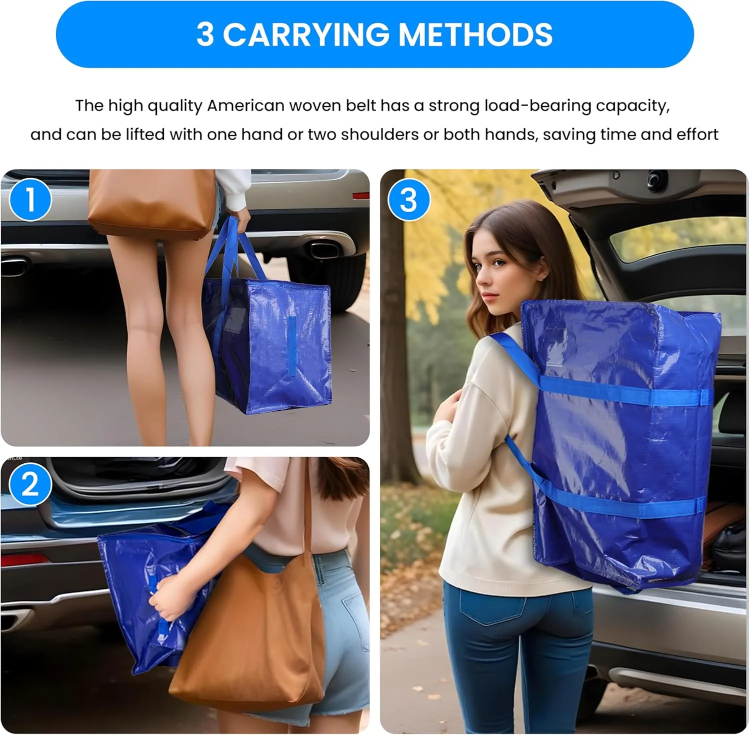 Simple Deluxe 10 Pack Extra Large Moving Bags with Lids, Reinforced Handles and Zippers, Heavy Duty Storage Tote For Moving Travel Camping Space Saving, Blue
