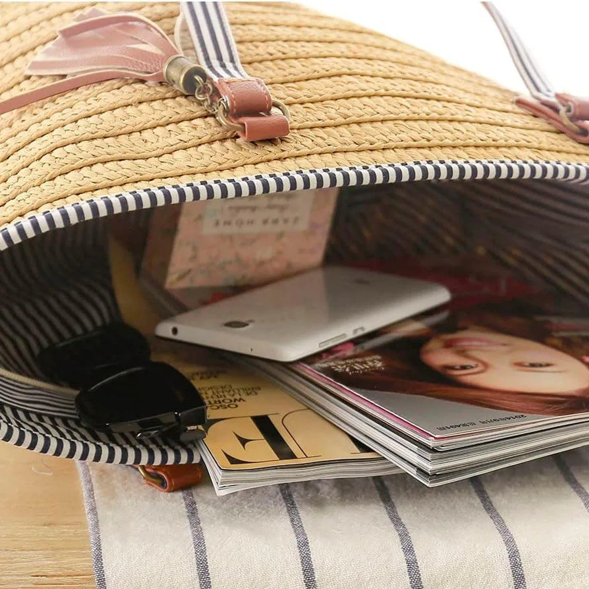 Simple Fashion Woven Straw Bag Beach Tote Bag Summer Handbag for Women Travel