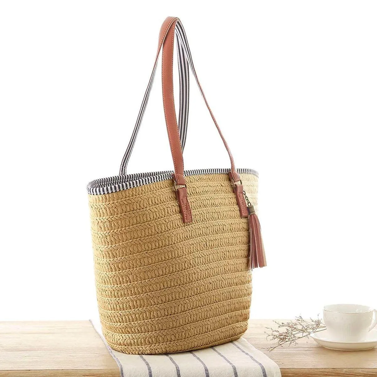 Simple Fashion Woven Straw Bag Beach Tote Bag Summer Handbag for Women Travel