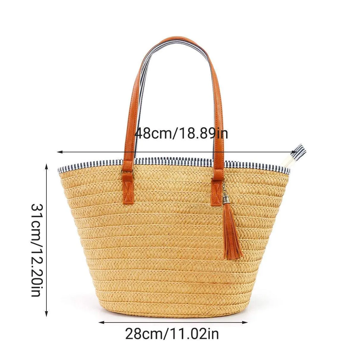 Simple Fashion Woven Straw Bag Beach Tote Bag Summer Handbag for Women Travel