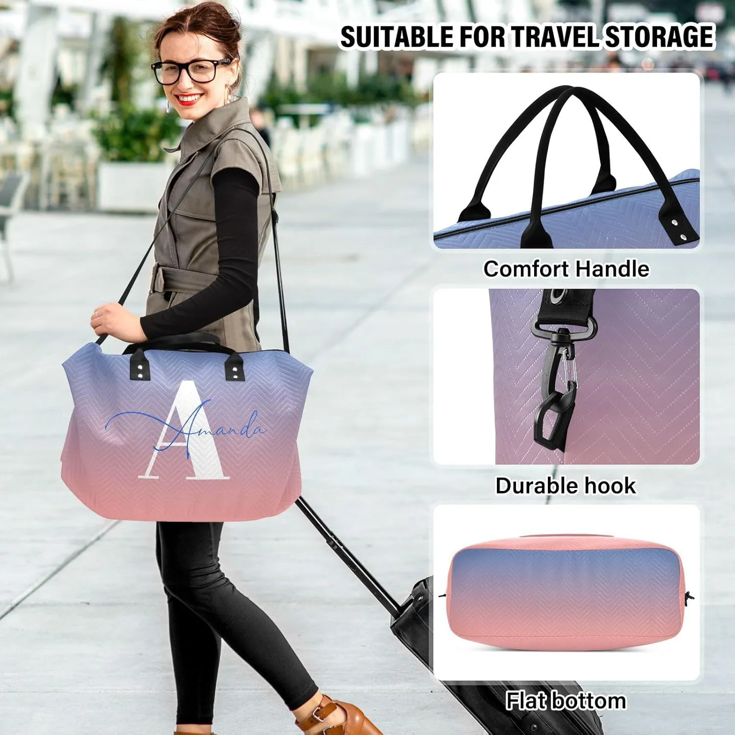Sinestour Gradient Custom Travel Duffel Bag for Men Women with Makeup Bag Personalized Carry On Bags