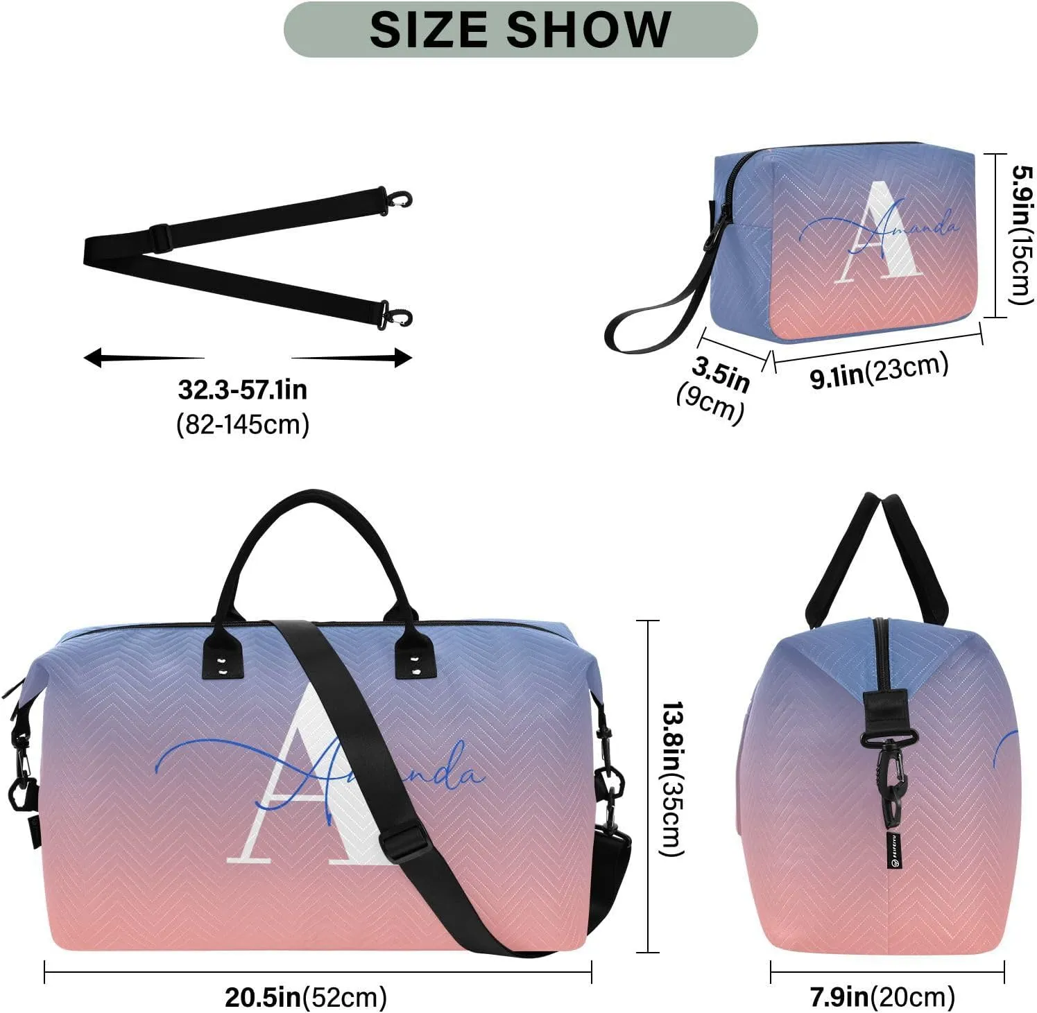 Sinestour Gradient Custom Travel Duffel Bag for Men Women with Makeup Bag Personalized Carry On Bags