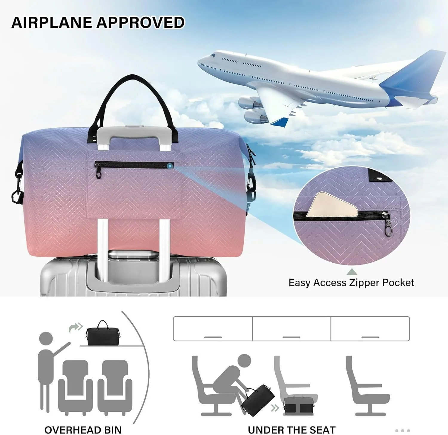 Sinestour Gradient Custom Travel Duffel Bag for Men Women with Makeup Bag Personalized Carry On Bags