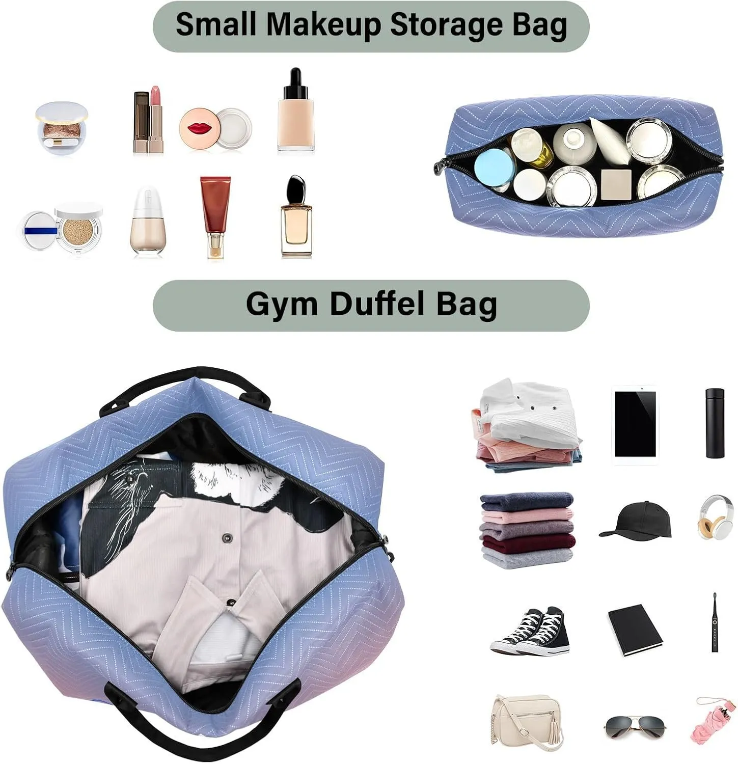 Sinestour Gradient Custom Travel Duffel Bag for Men Women with Makeup Bag Personalized Carry On Bags
