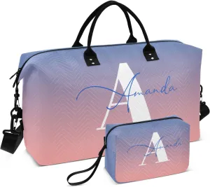 Sinestour Gradient Custom Travel Duffel Bag for Men Women with Makeup Bag Personalized Carry On Bags