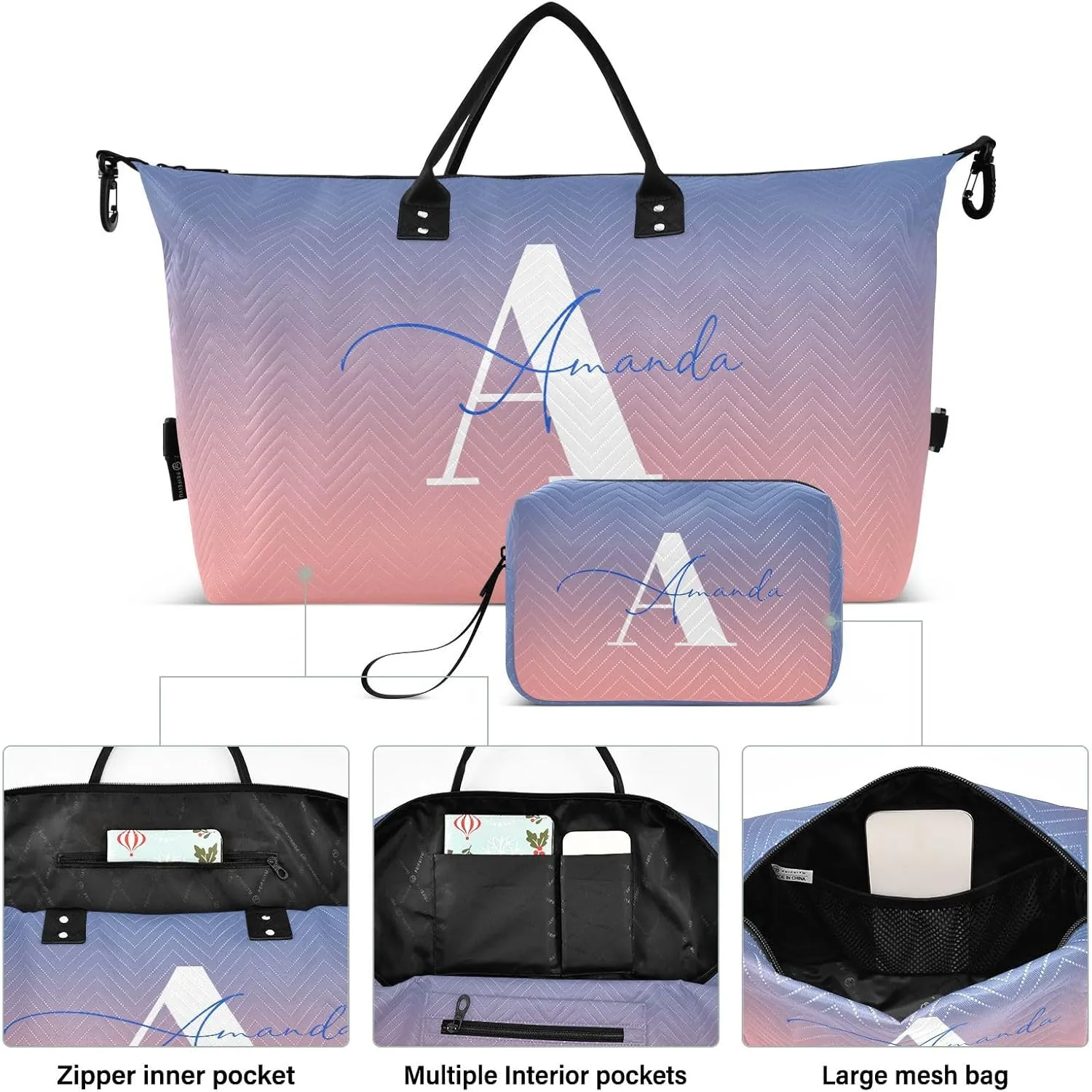 Sinestour Gradient Custom Travel Duffel Bag for Men Women with Makeup Bag Personalized Carry On Bags
