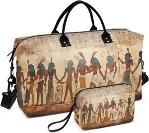 Sinestour Watercolor Gods Egyptian Travel Duffel Bag for Men Women with Makeup Bag Weekend Overnight Carry On Bags for Travel Hospital Gym