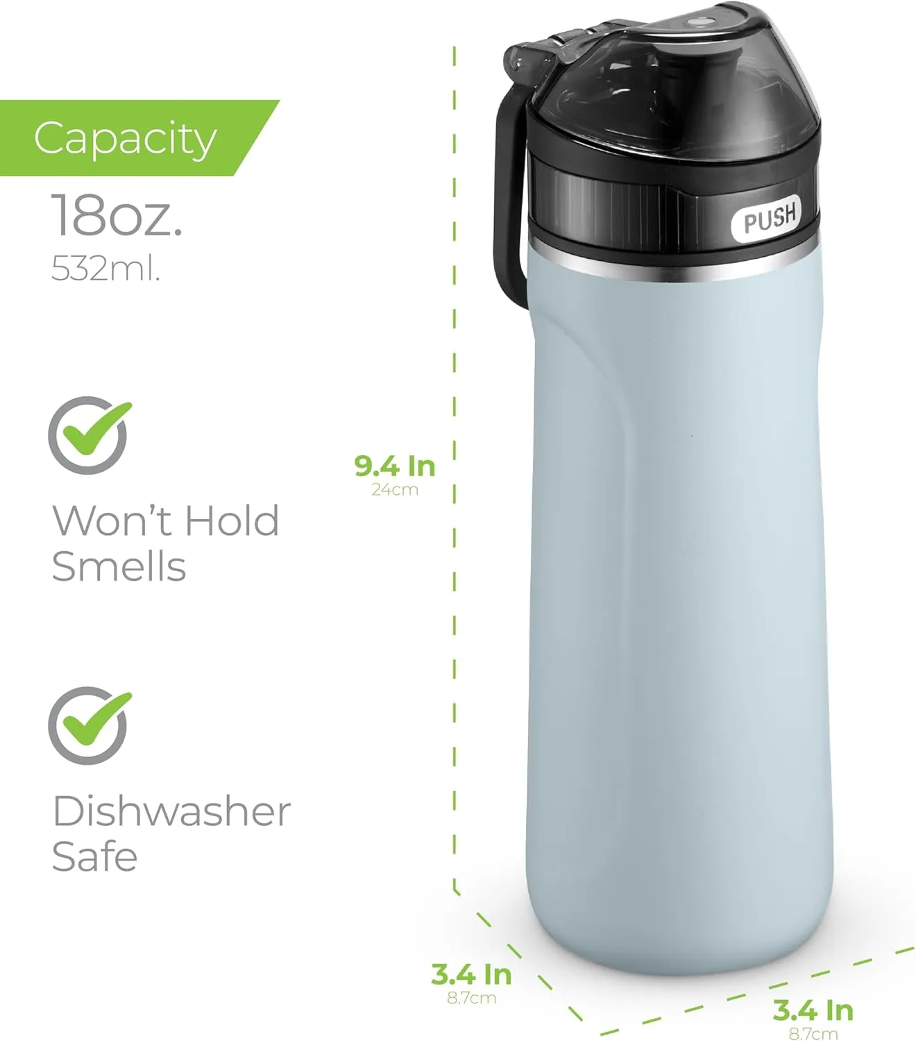 SipX™ Triple-Insulated Stainless Steel Water Bottle - 18oz. With Straw Lid, BPA-Free Reusable Insulated Water Bottle Keeps Cold For 12 Hours, Metal Water Bottle Made Of Sustainable Material For Hiking