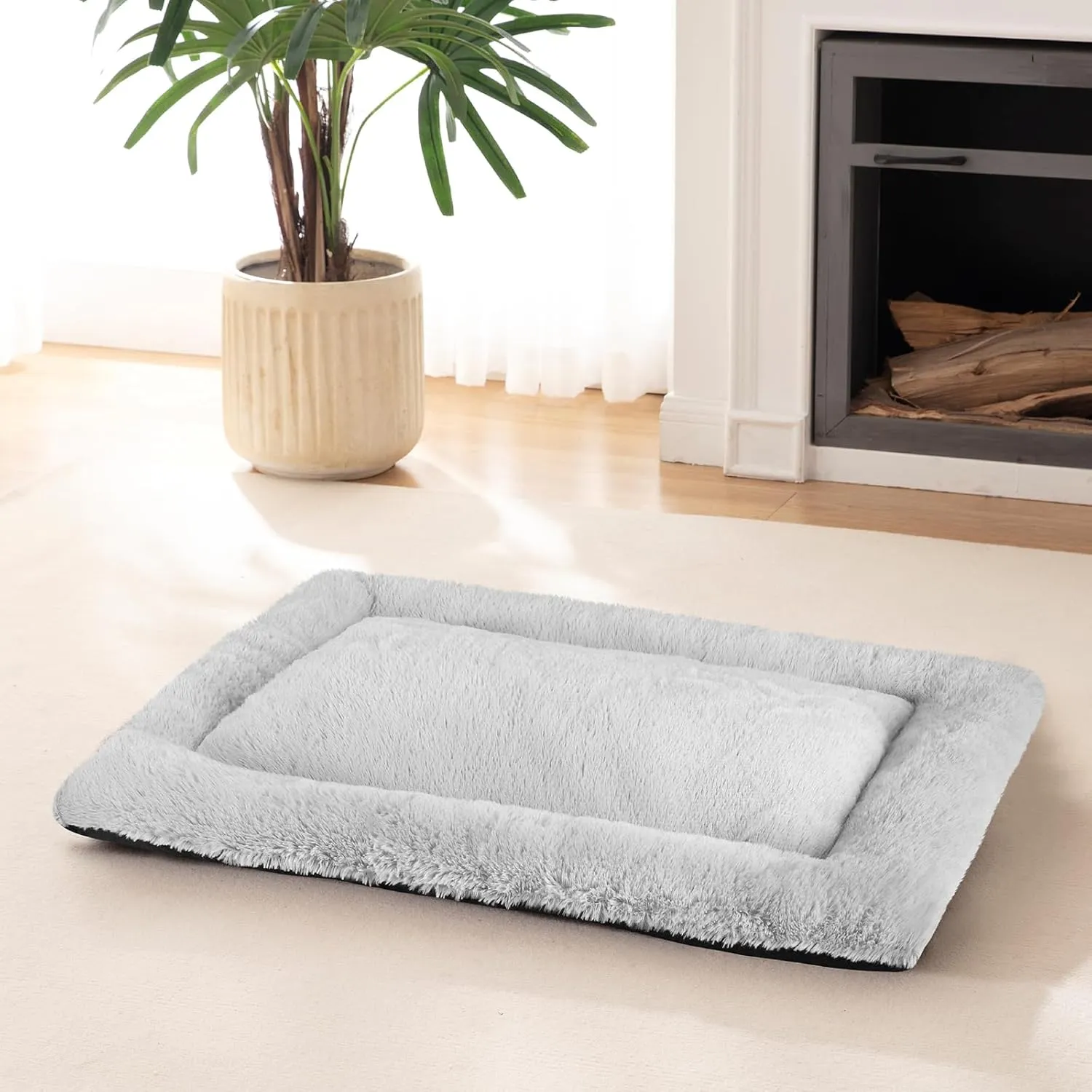 SIWA MARY Dog Bed Mat Soft Crate Pad Washable Anti-Slip Mattress for Large Medium Small Dogs and Cats Kennel Pad(35'' x 23'' Grey)