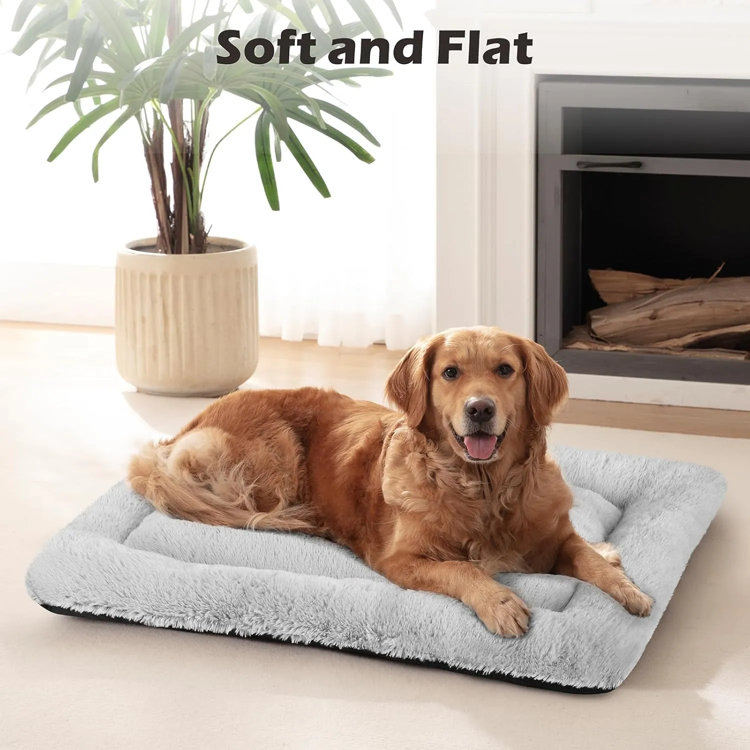 SIWA MARY Dog Bed Mat Soft Crate Pad Washable Anti-Slip Mattress for Large Medium Small Dogs and Cats Kennel Pad(35'' x 23'' Grey)