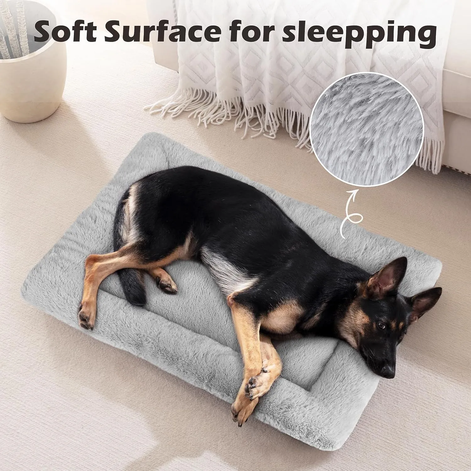 SIWA MARY Dog Bed Mat Soft Crate Pad Washable Anti-Slip Mattress for Large Medium Small Dogs and Cats Kennel Pad(35'' x 23'' Grey)