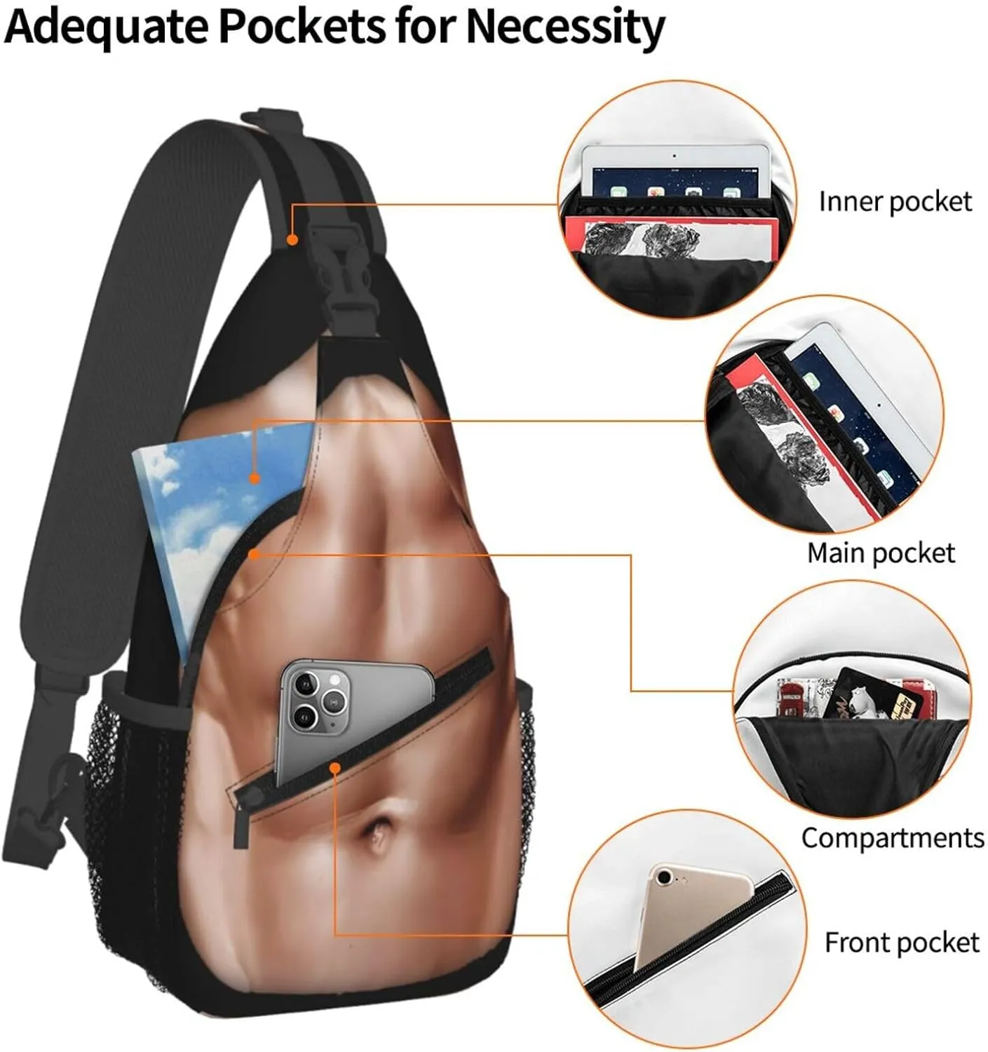 Six Abdominal Muscles Abdominal Muscles Crossbody Bag Cross Chest Bag Adjustable Sling Backpack Sports Gym Shoulder Bags Travel Cycling Daypack Diagonally Casual Rucksack