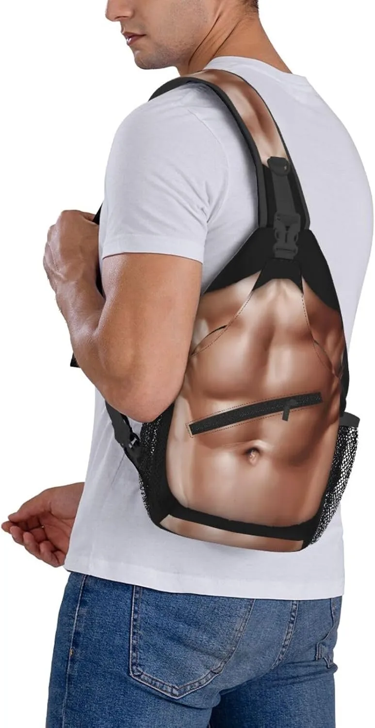 Six Abdominal Muscles Abdominal Muscles Crossbody Bag Cross Chest Bag Adjustable Sling Backpack Sports Gym Shoulder Bags Travel Cycling Daypack Diagonally Casual Rucksack